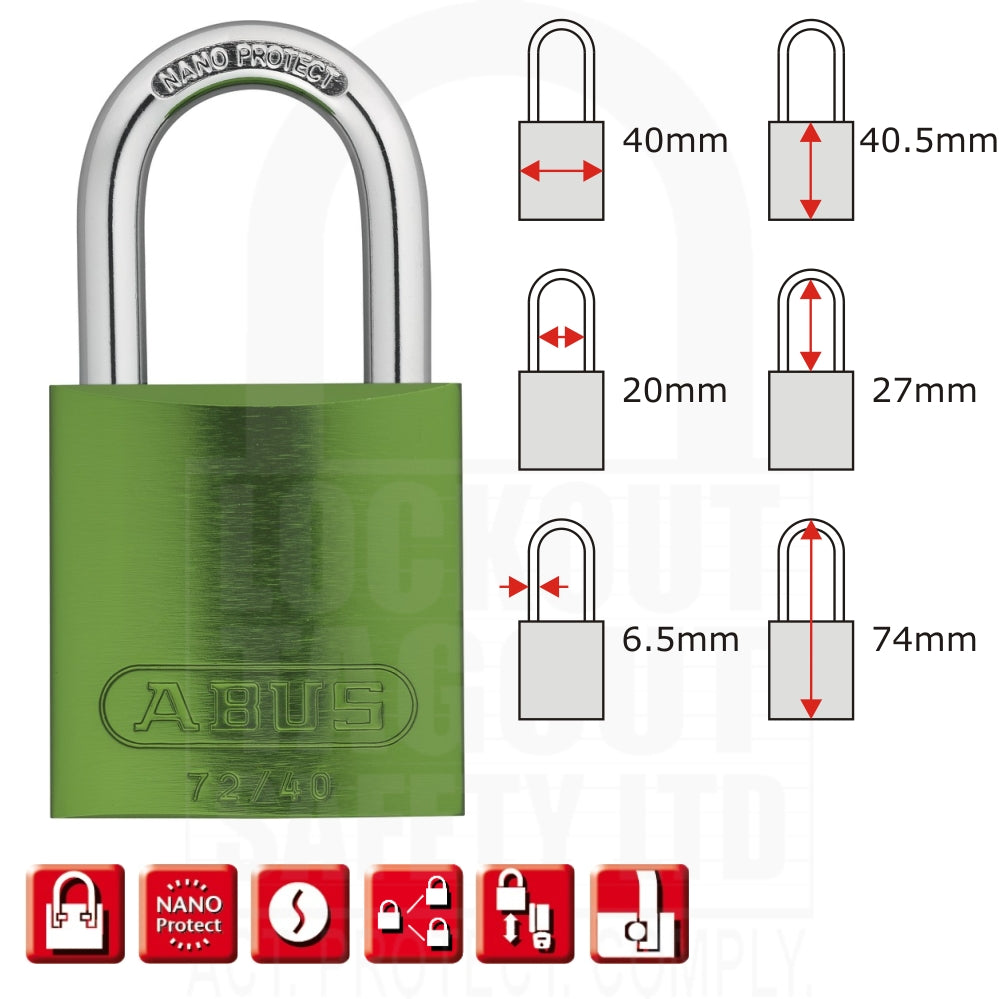 72/40 Series Abus Aluminium Padlock Standard Shackle