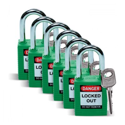 Pack of 6 GREEN Padlocks – Lockout Tagout Safety Ltd