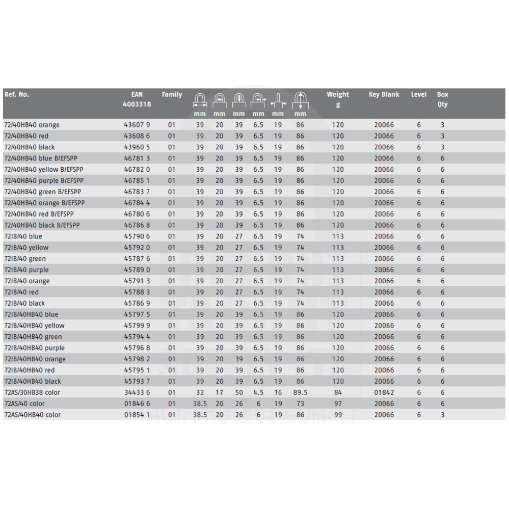 72/40HB40 Series Abus Aluminium Padlock Long Shackle