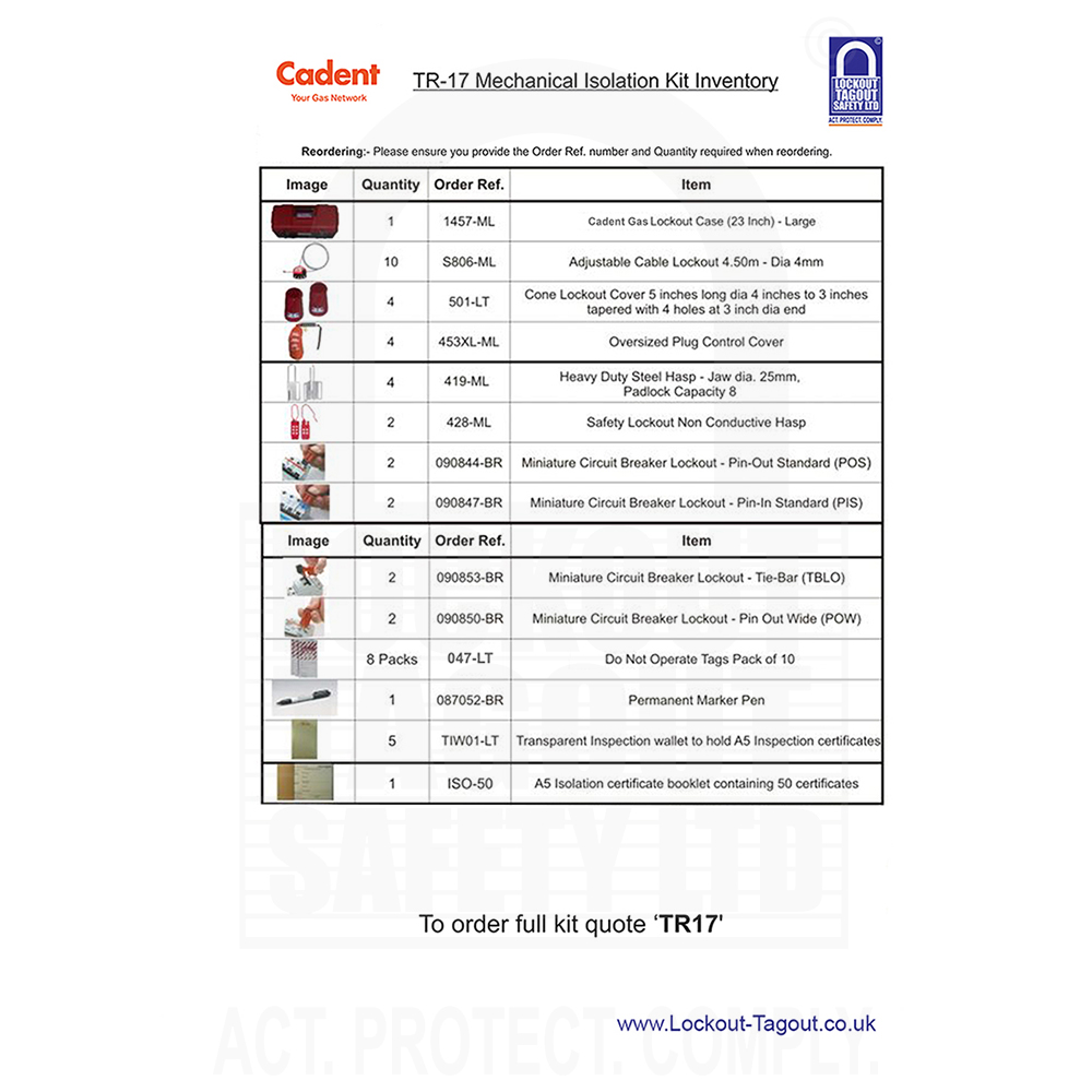 Cadent Gas Lockout Tagout Kit
