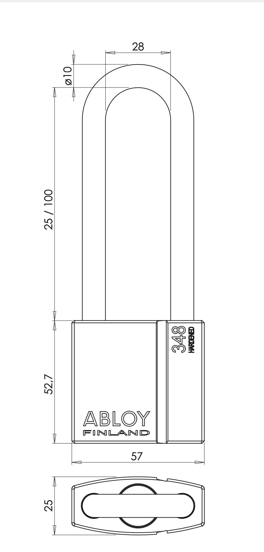 PL348/25 Abloy Padlock with 25mm Removable Shackle