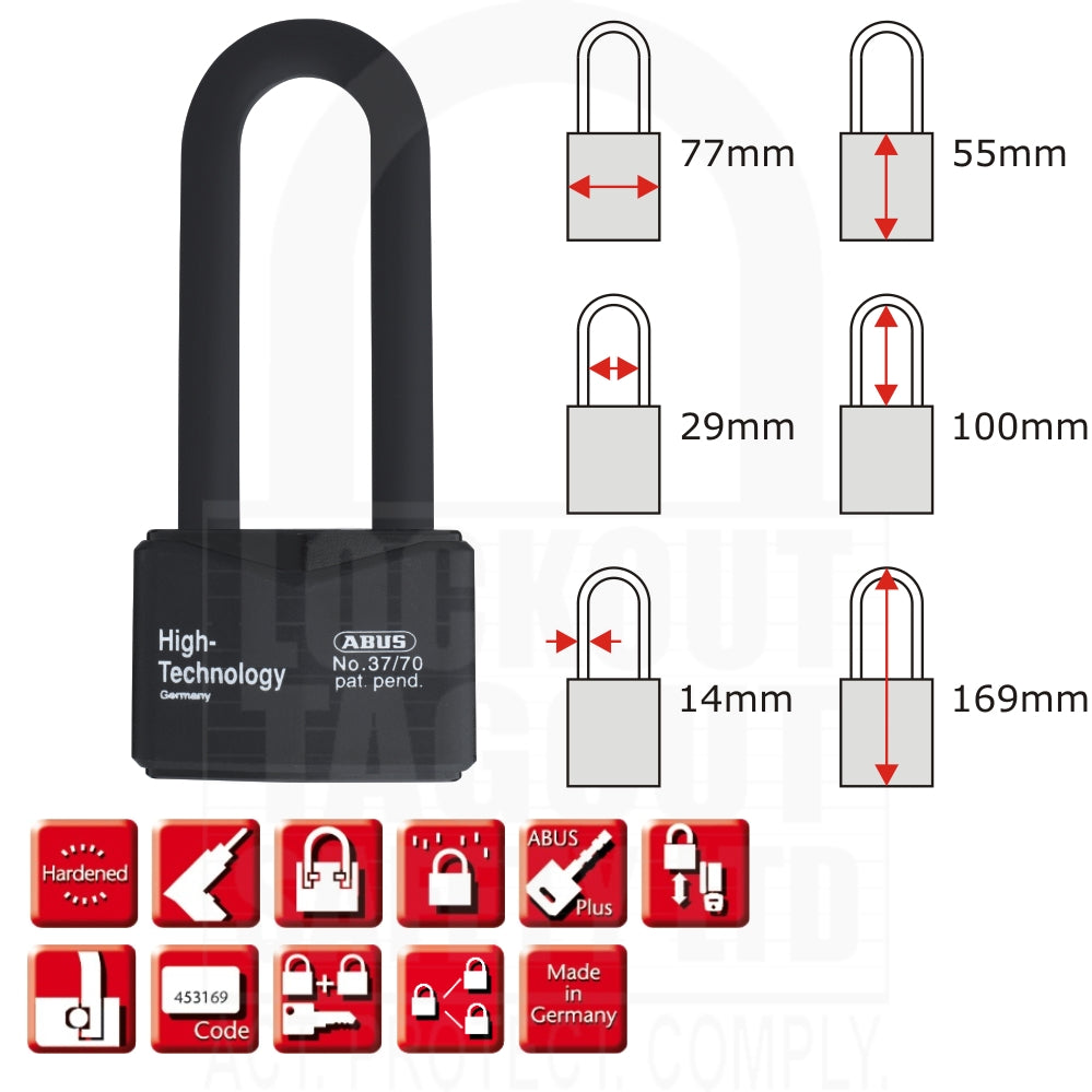 Abus 37RK/70HB100 Granit Padlock Extra Long Shackle